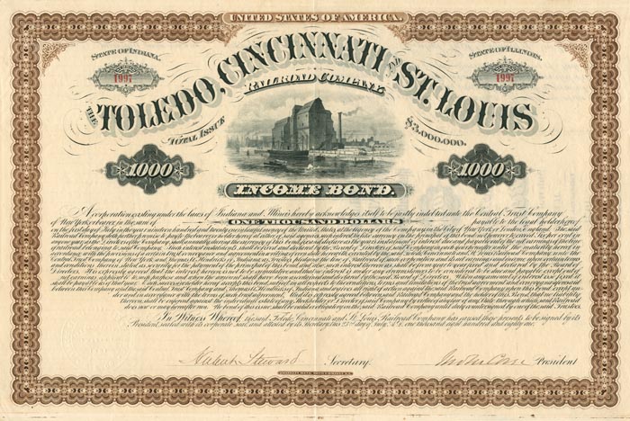 Toledo, Cincinnati and St. Louis Railroad Co. signed by Union General John M. Corse